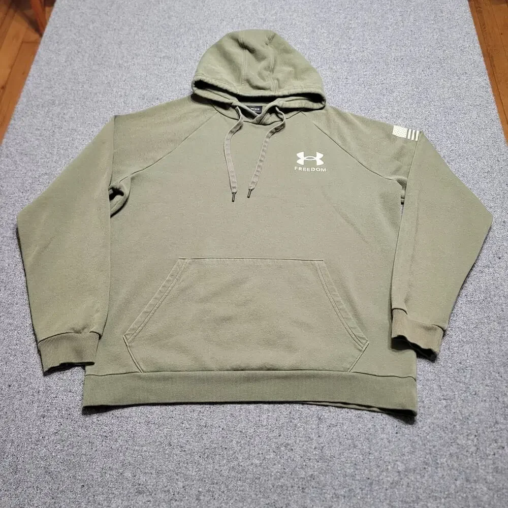 Under Armour Hoodie Mens Large Loose Army Green Freedom Flag Sweatshirt Sweater
